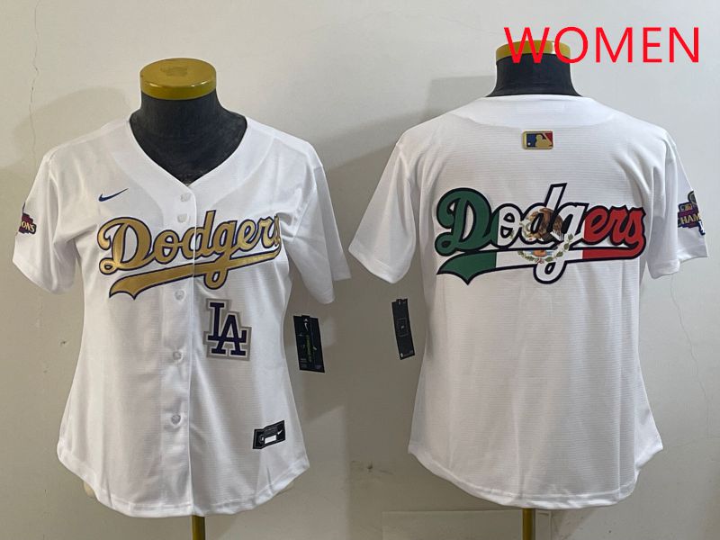 Women Los Angeles Dodgers Blank White Champion gold character 2025 Nike MLB Jersey style 12
